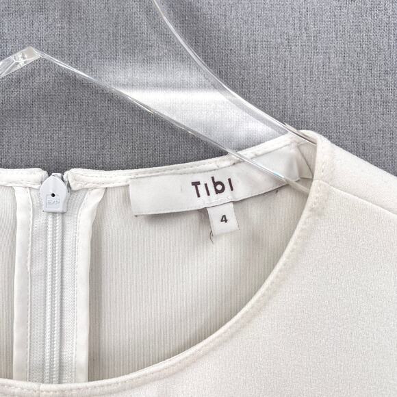 TIBI Ruffle Bell Sleeve Top Womens 4 Off White Chalky Drape Crew Neck Blouse - Picture 10 of 14